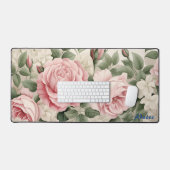 Gepersonaliseerde Roze Rozen Bloemen Desk Mat (Keyboard & Muis)