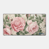 Gepersonaliseerde Roze Rozen Bloemen Desk Mat (Voorkant)