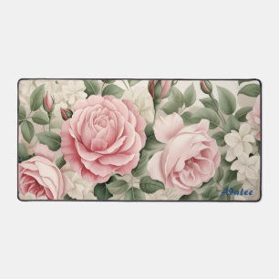 Gepersonaliseerde Roze Rozen Bloemen Desk Mat
