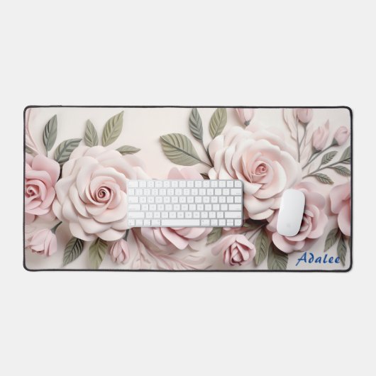Gepersonaliseerde Roze Rozen Bloemen Desk Mat (Keyboard & Muis)