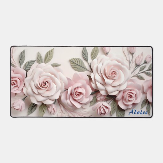 Gepersonaliseerde Roze Rozen Bloemen Desk Mat (Voorkant)