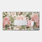 Gepersonaliseerde Roze Rozen Bloemen Desk Mat (Keyboard & Muis)