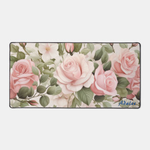 Gepersonaliseerde Roze Rozen Bloemen Desk Mat