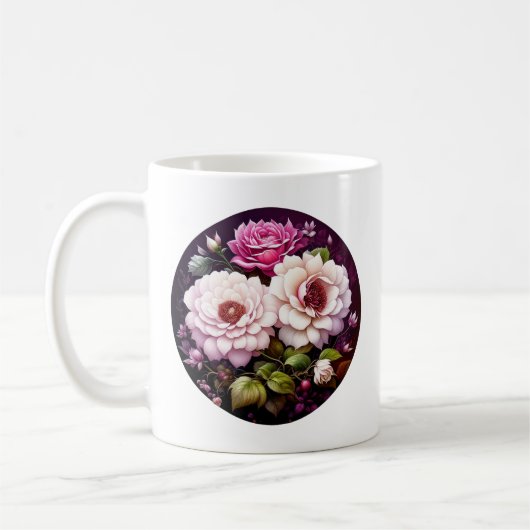 Gepersonaliseerde Roze Rozen Bloemen Koffiemok (Links)