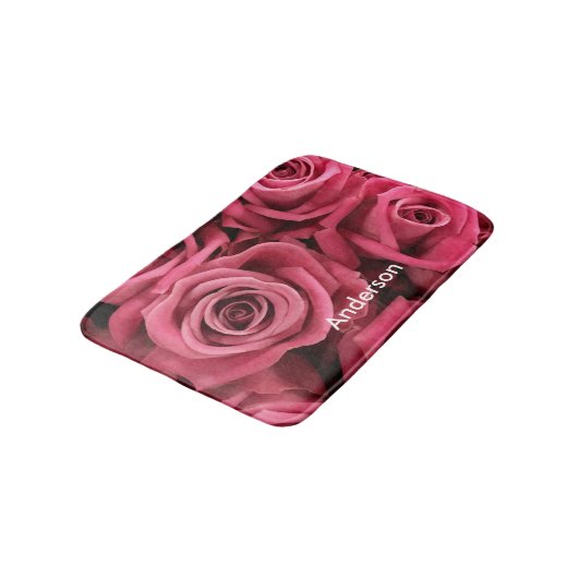 Gepersonaliseerde roze rozen girly badmat (Gekanteld)
