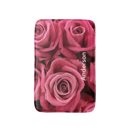 Gepersonaliseerde roze rozen girly badmat (Voorkant Verticaal)