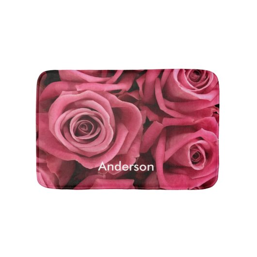 Gepersonaliseerde roze rozen girly badmat (Voorkant)