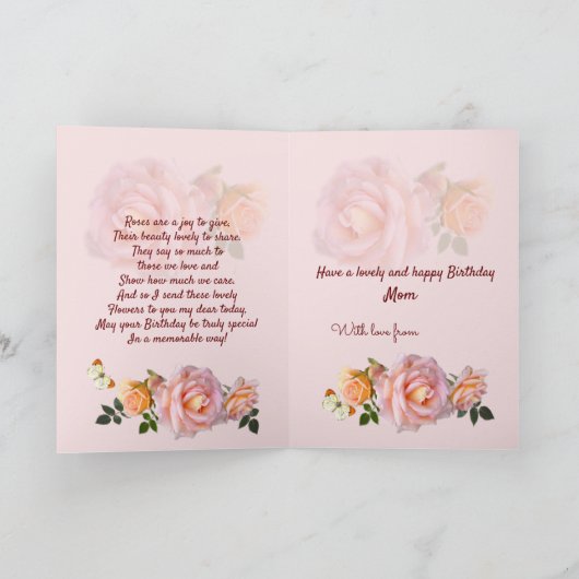 Gepersonaliseerde roze rozen moeder verjaardag vak feestdagen kaart (Binnen)