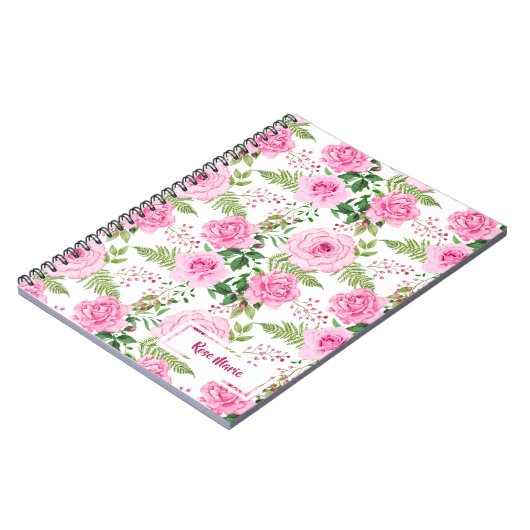Gepersonaliseerde roze rozen notitieboek (Linkerzijde)