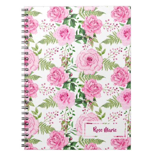 Gepersonaliseerde roze rozen notitieboek (Voorkant)