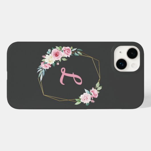 Gepersonaliseerde roze rozen op grijs Case-Mate iPhone case (Achterkant (horizontaal))