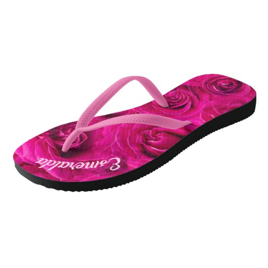 GEPERSONALISEERDE ROZE ROZEN PATROON JANDALS TEENSLIPPERS (Schuin)