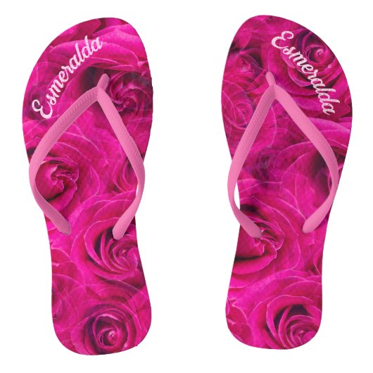 GEPERSONALISEERDE ROZE ROZEN PATROON JANDALS TEENSLIPPERS (Voetbed)