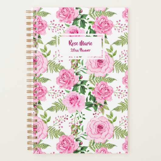 Gepersonaliseerde roze rozen planner (Voorkant)