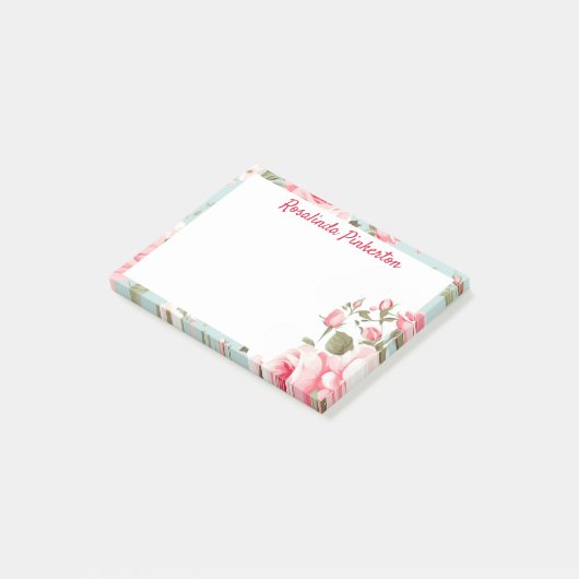 Gepersonaliseerde roze rozen post-it® notes (Schuin)
