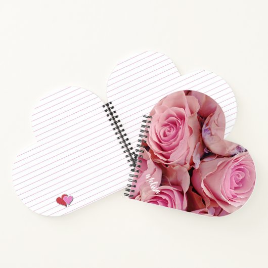 Gepersonaliseerde roze rozen romantische bloemen notitieboek (Binnen)