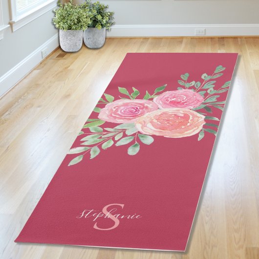 Gepersonaliseerde roze Rozen van Bourgogne Yogamat
