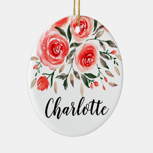 Gepersonaliseerde Roze Rozen Waterverf Bloemen Keramisch Ornament (Rechts)