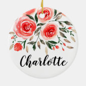 Gepersonaliseerde Roze Rozen Waterverf Bloemen Keramisch Ornament (Achterkant)