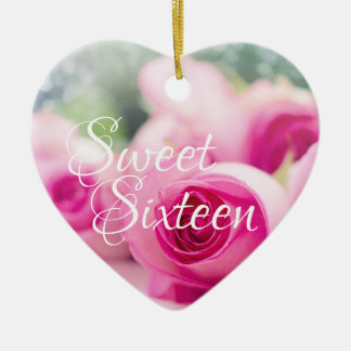 Gepersonaliseerde roze rozen zoet zestien kerst keramisch ornament
