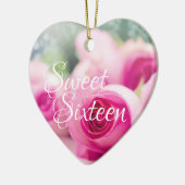 Gepersonaliseerde roze rozen zoet zestien kerst keramisch ornament (Links)