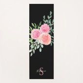 Gepersonaliseerde Roze Rozen Zwart Yogamat (Voorkant)
