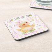 Gepersonaliseerde Roze Rubber Eend Bier Onderzetter (Linkerzijde)