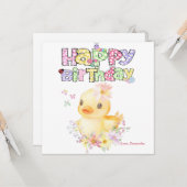 Gepersonaliseerde Roze Rubber Eend Eerste Verjaard Kaart (Voorkant / Achterkant in situ)