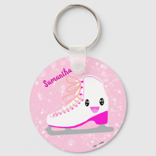 Gepersonaliseerde Roze Schaats Cute Kawaii Figuur Sleutelhanger