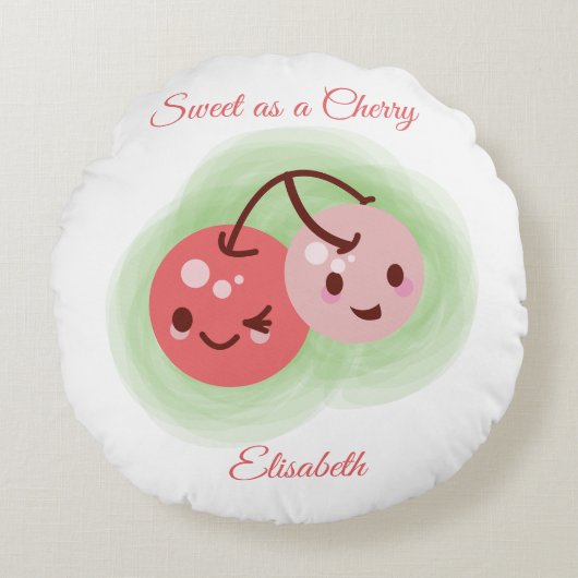Gepersonaliseerde roze Schattige paar kersen Rond Kussen (Voorkant)