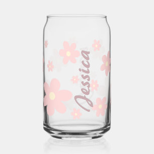 Gepersonaliseerde Roze Schattigee Daisy Drinkware  Blikvorm Glas