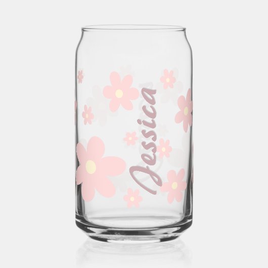 Gepersonaliseerde Roze Schattigee Daisy Drinkware  Blikvorm Glas (Voorkant)