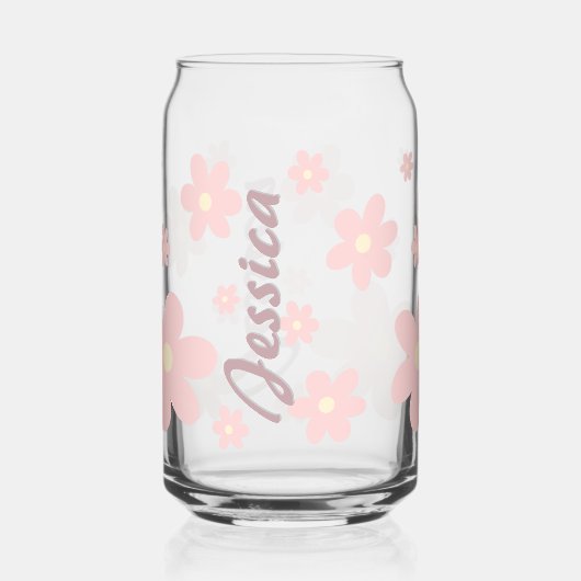 Gepersonaliseerde Roze Schattigee Daisy Drinkware  Blikvorm Glas (Achterkant)