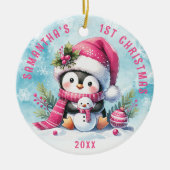 Gepersonaliseerde Roze Schattigee Pinguïn Meisje 1 Keramisch Ornament (Voorkant)