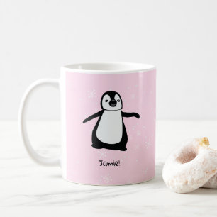 Gepersonaliseerde Roze Schattigee Pinguïn Winter s Koffiemok