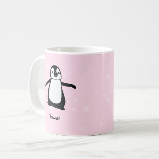 Gepersonaliseerde Roze Schattigee Pinguïn Winter s Koffiemok (Voorkant links)