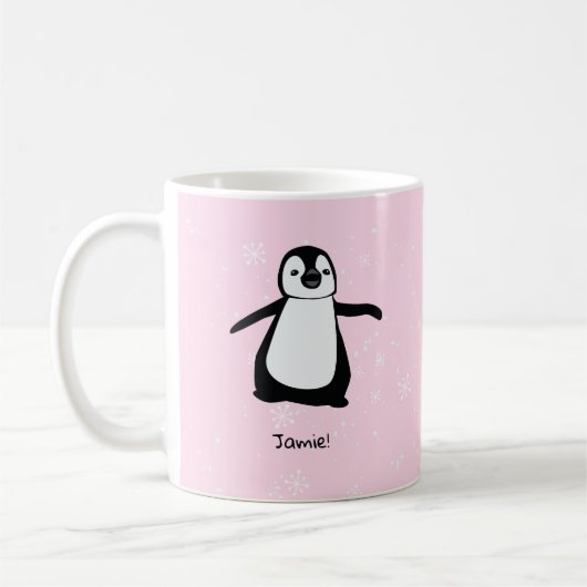 Gepersonaliseerde Roze Schattigee Pinguïn Winter s Koffiemok (Links)