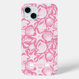 Gepersonaliseerde Roze Schelpen iPhone 15 Mini Hoesje