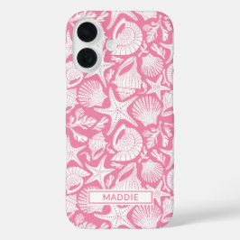 Gepersonaliseerde Roze Schelpen iPhone 16 Hoesje
