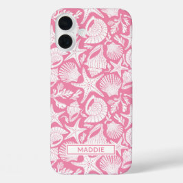 Gepersonaliseerde Roze Schelpen iPhone 16 Plus Hoesje