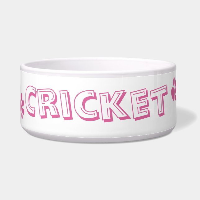 Gepersonaliseerde roze "schilderafdrukken" Pet Bow Voerbakje (Voorkant)