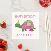Gepersonaliseerde roze schildpad verjaardagsfeestj servet (Insitu)