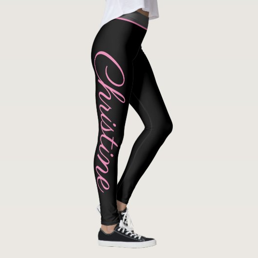 Gepersonaliseerde roze script yoga en fitness legg leggings (Rechts)