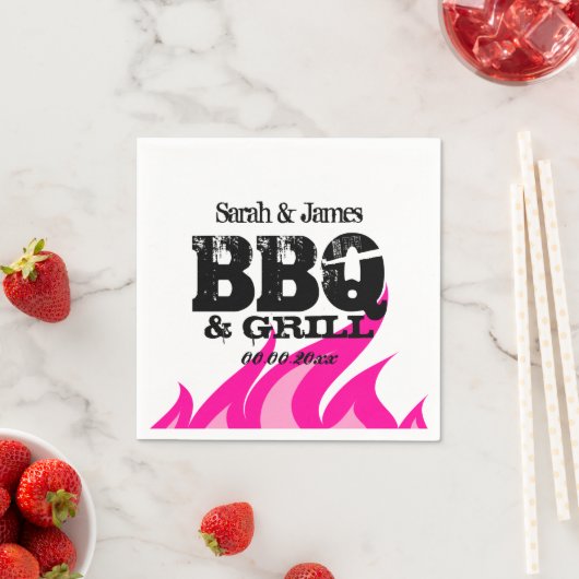 Gepersonaliseerde roze servetten voor BBQ bruiloft (Insitu)
