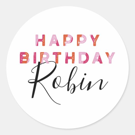 Gepersonaliseerde Roze Sinaasappel Letters Happy B Ronde Sticker (Voorkant)