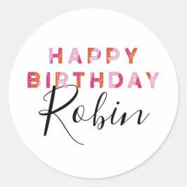 Gepersonaliseerde Roze Sinaasappel Letters Happy B Ronde Sticker