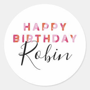 Gepersonaliseerde Roze Sinaasappel Letters Happy B Ronde Sticker