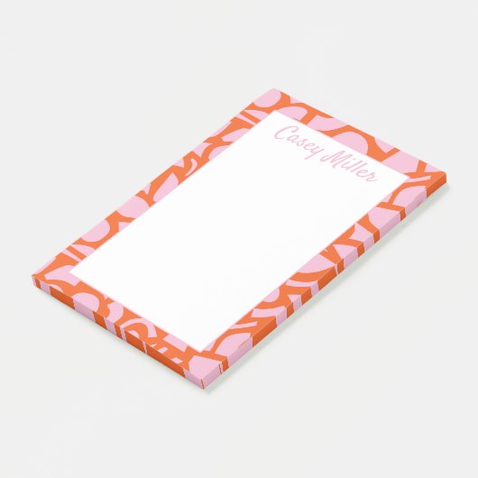 Gepersonaliseerde roze & Sinaasappel, Preppy Post-it® Notes (Schuin)