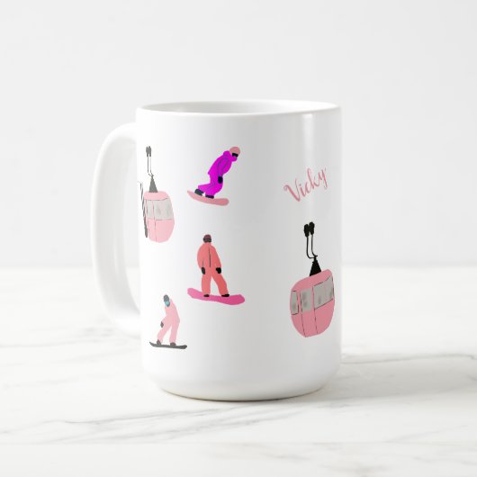 Gepersonaliseerde roze snowboard snowboarden koffiemok (Voorkant links)