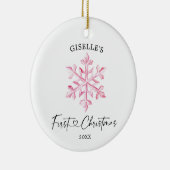 Gepersonaliseerde roze Snowflake Girl's eerste ker Keramisch Ornament (Rechts)